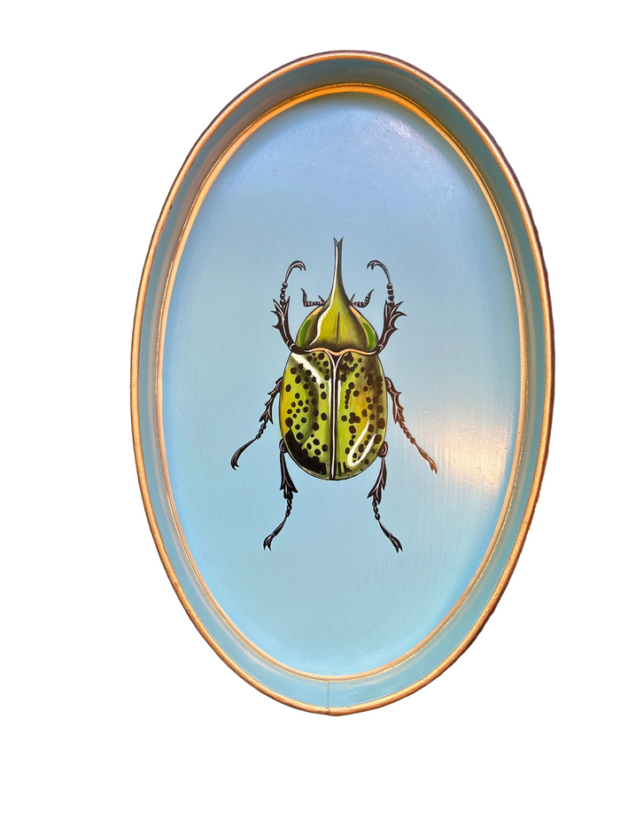 Vassoio ovale Les ottomans Bug verde fondo azzurro