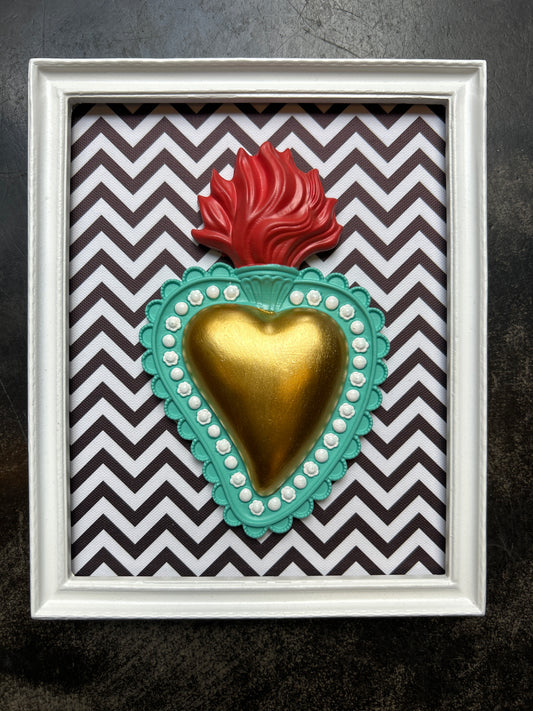 Cuore ex Voto con cornice fondo zig zag