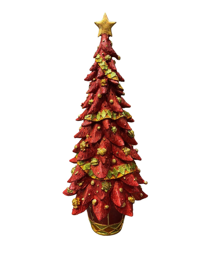 Albero di Natale rosso fascia e stella medio cm 36