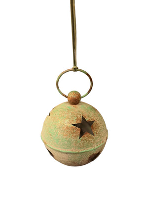 Palla grande in metallo verde antocatoda appendere jingle bell diam cm 13