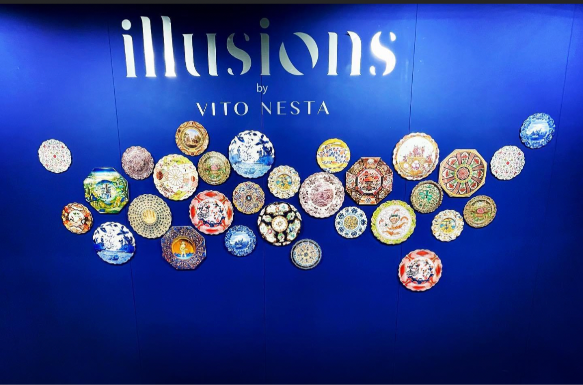 Vito Nesta Illusions Assiette à fruits chinoise chargeur rose et vert