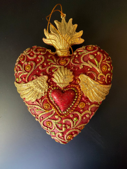 Cuore sacro da appendere rosso cm 14