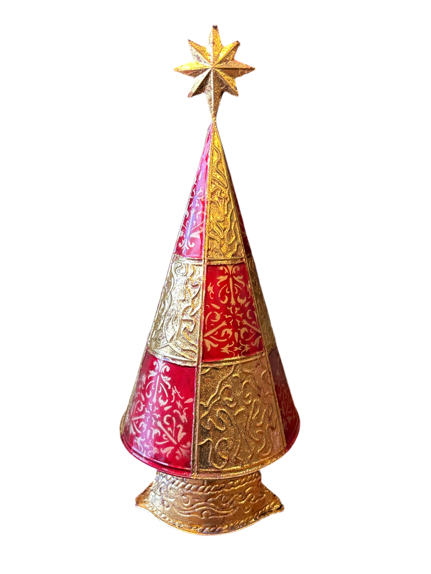 Albero di Natale in metallo oro e rosso medio