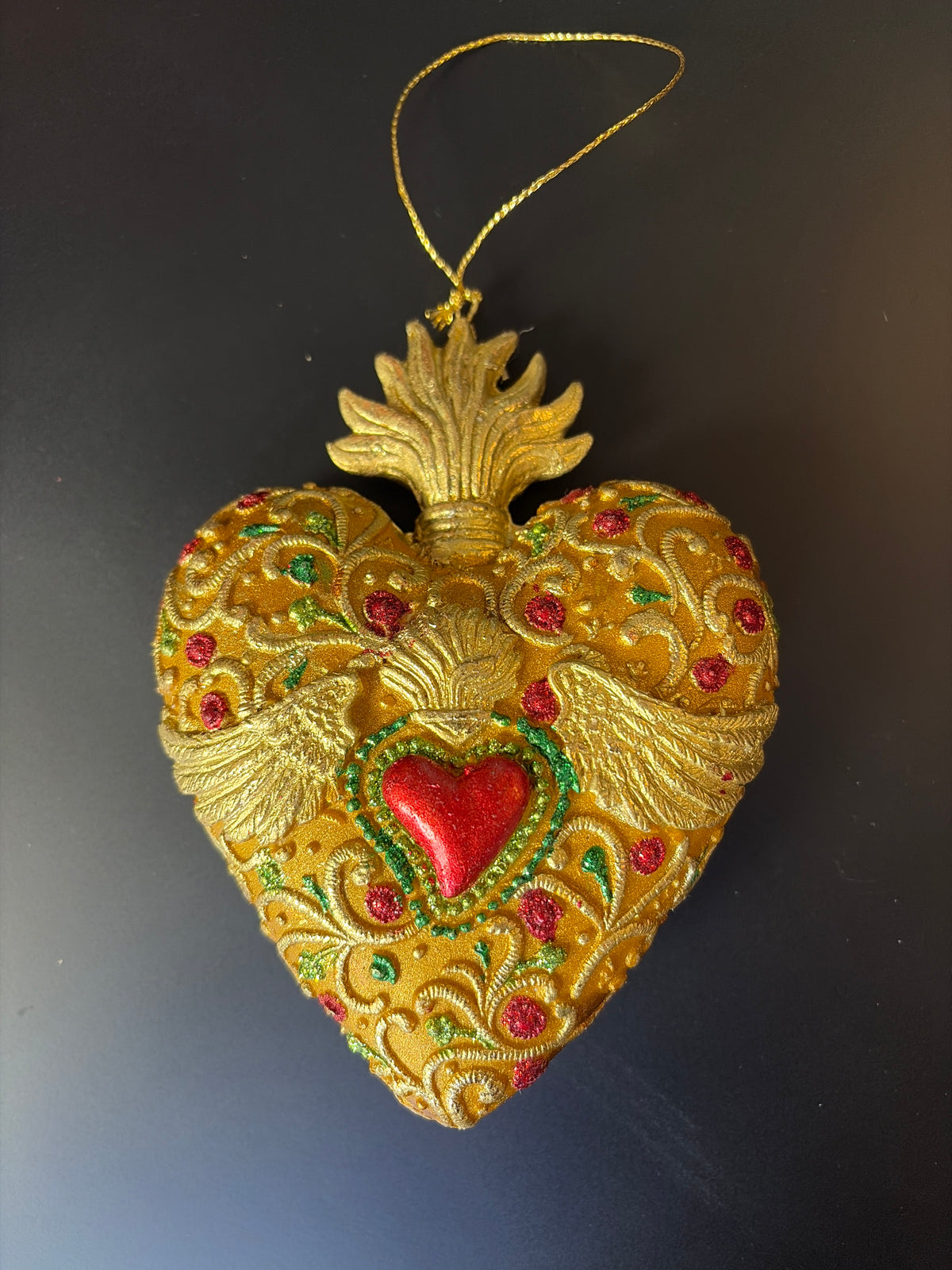Cuore sacro da appendere giallo cm 14