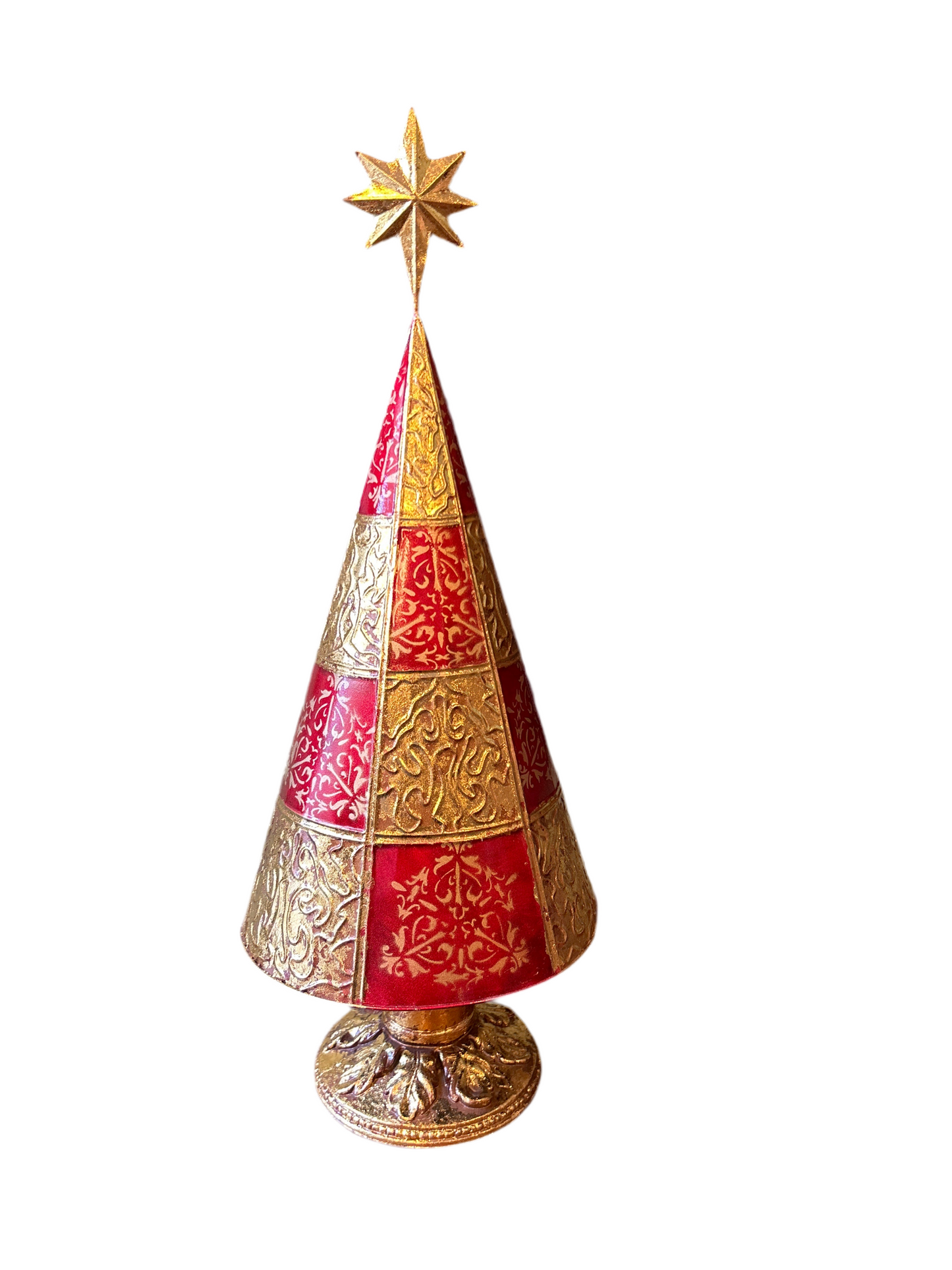 Albero di Natale in metallo grande oro e rosso