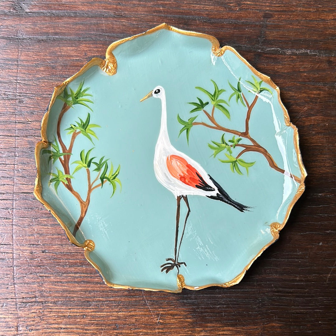 Piattino pane fondo turchese gru