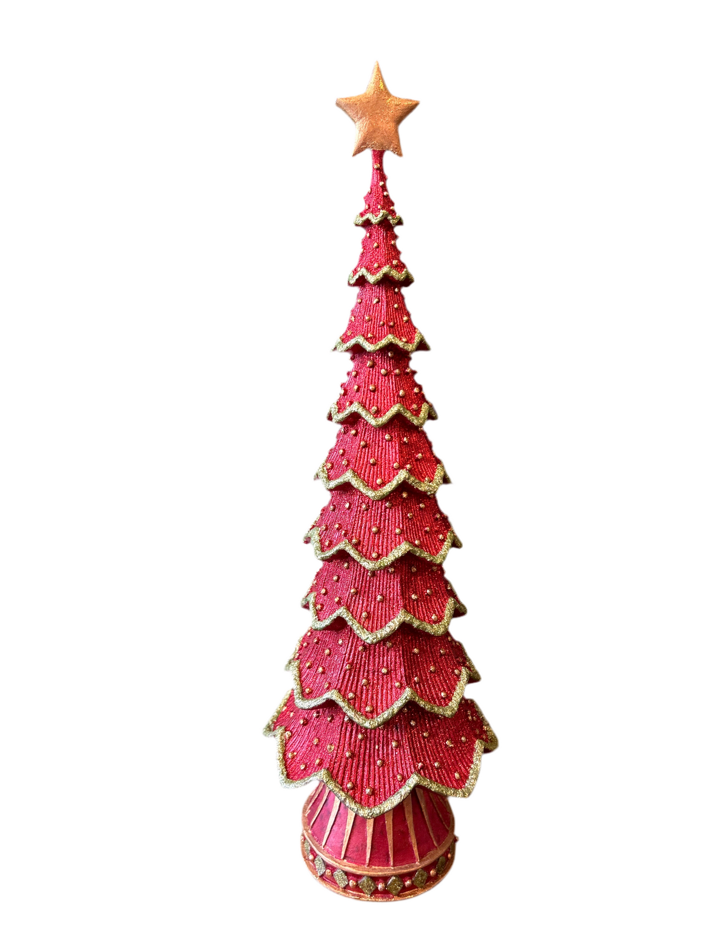Albero di Natale in resina rosso grande pallini e stella