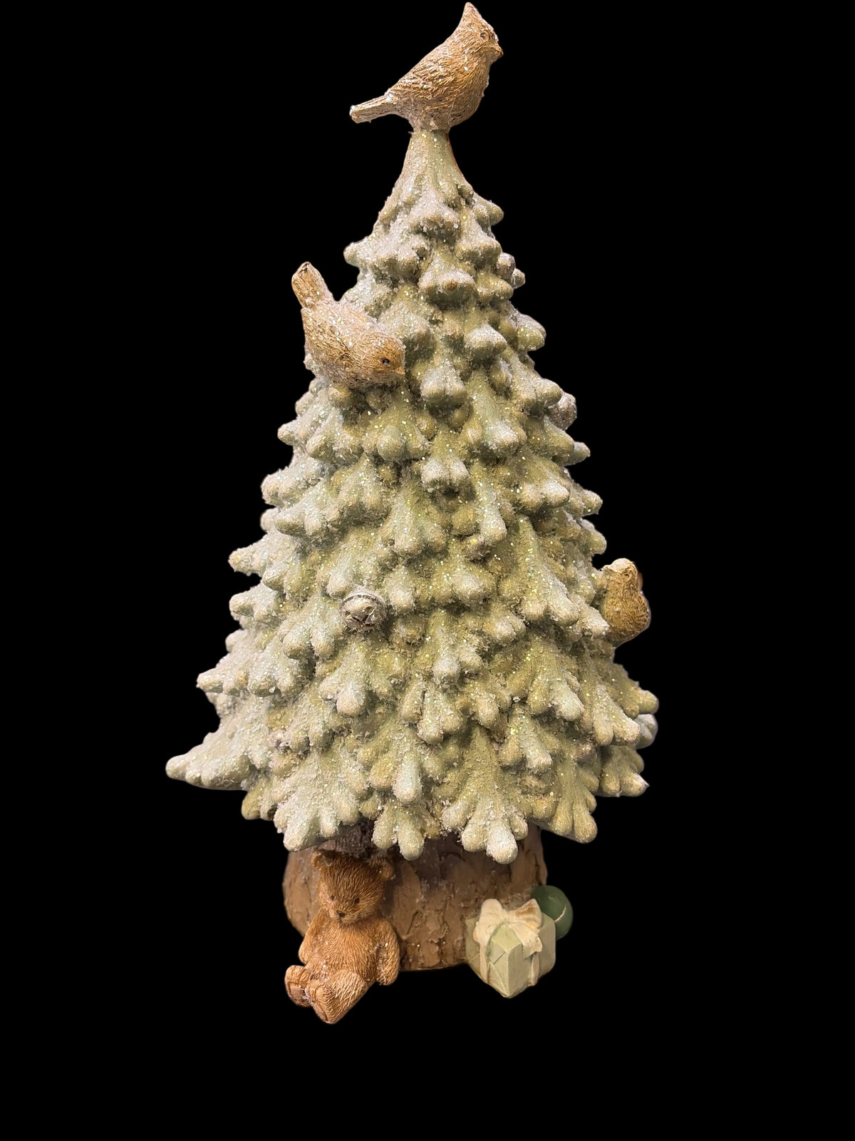 Albero di Natale base tronco con uccellini e pacchi