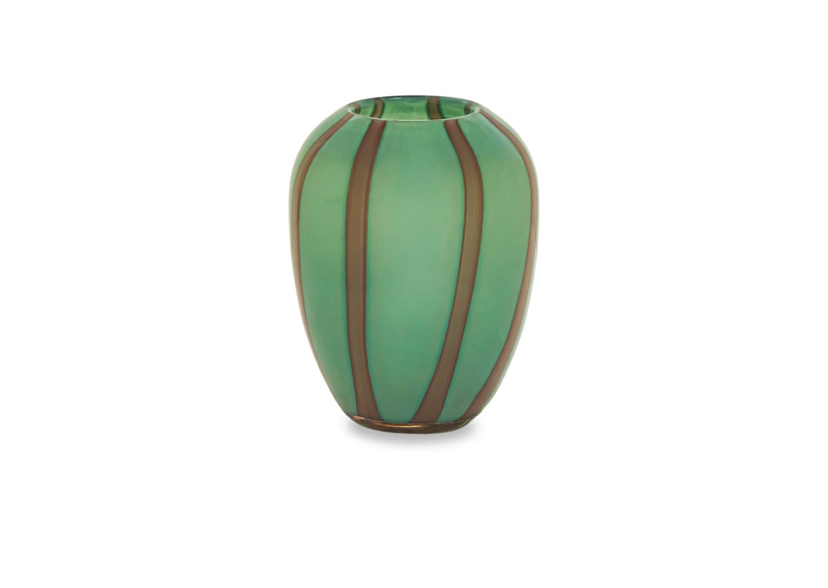 Vaso in vetro di Murano celadon righe viola