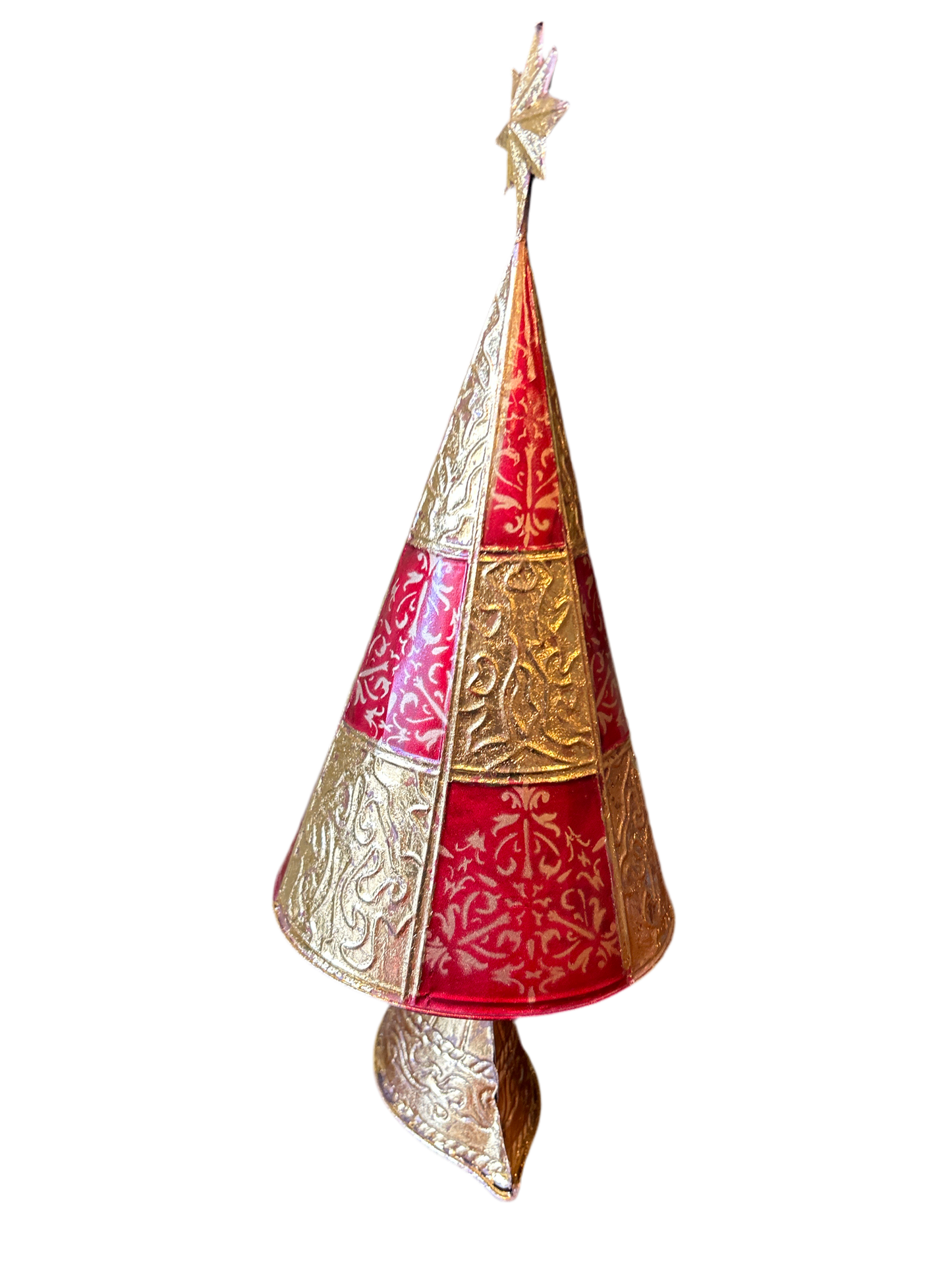 Albero di Natale in metallo oro e rosso medio