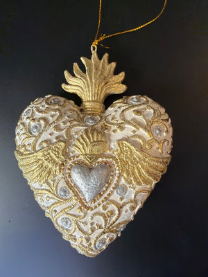 Cuore sacro da appendere bianco cm 14