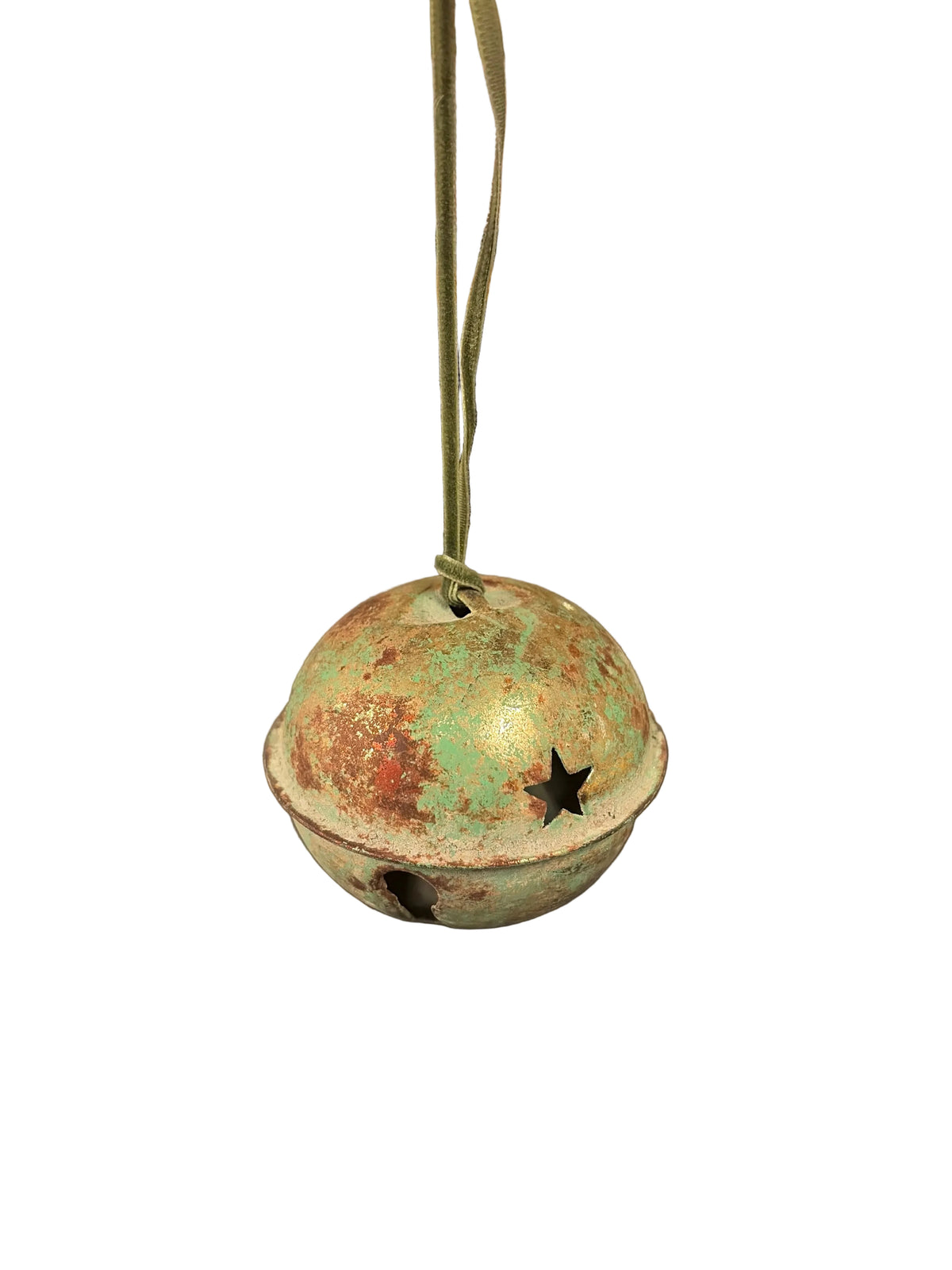 Palla da appendere media in metallo verde antocato jingle bell diam cm 7,4