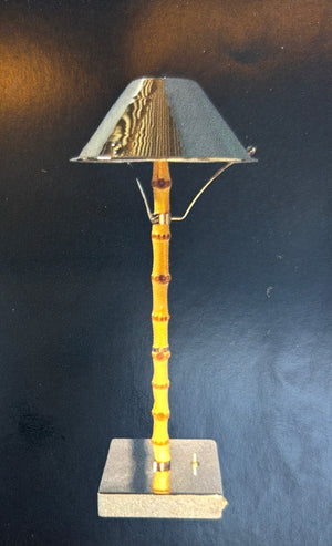 Lampada ricaricabile con stelo in bambù root chiaro finitura acciaio cm 40 Fabiola