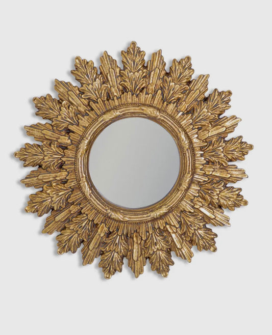 Piccolo specchio tondo oro  anticato fiamme