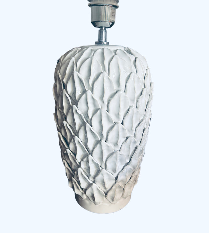 Base lampada in ceramica con foglie bianca