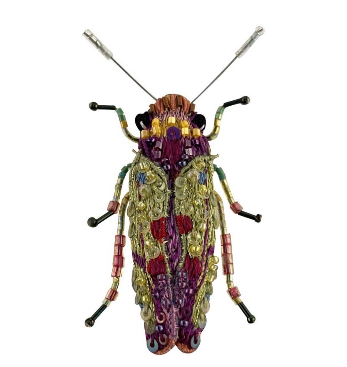 Spilla fatta a mano con perline Beetle verde Trovelore