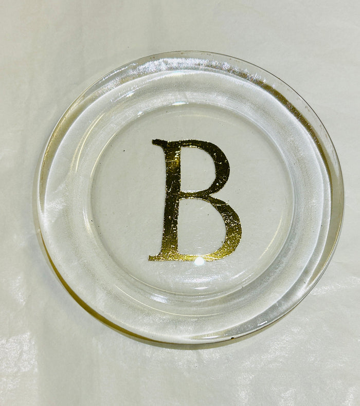 Piattino pane in vetro con iniziale B in oro realizzato a mano su commissione
