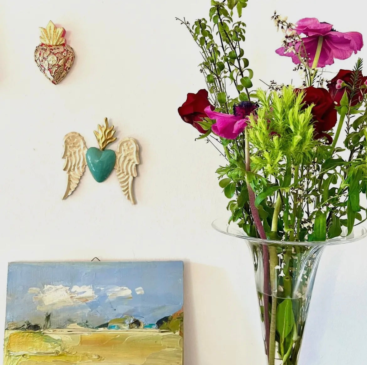 Ex-voto Mexican heart with inlaid wings