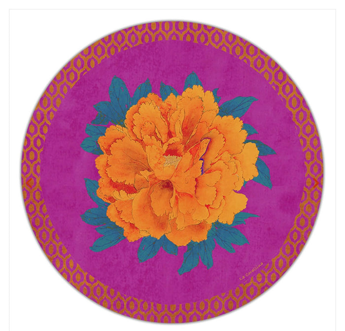 Sottopiatto Panarea Ikat fiore arancio fondo Malva cm 34