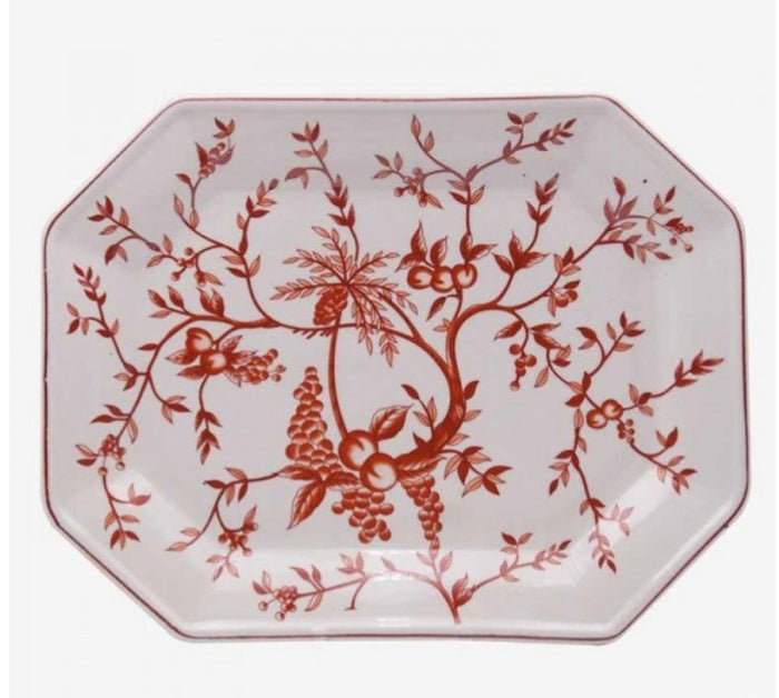 Grande assiette octogonale ramage orange