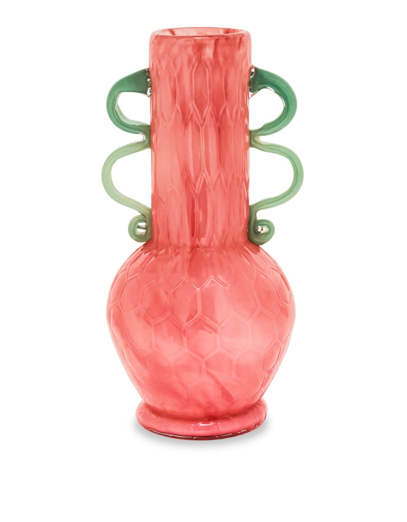 Vaso Rosa con manicini verdi Murano