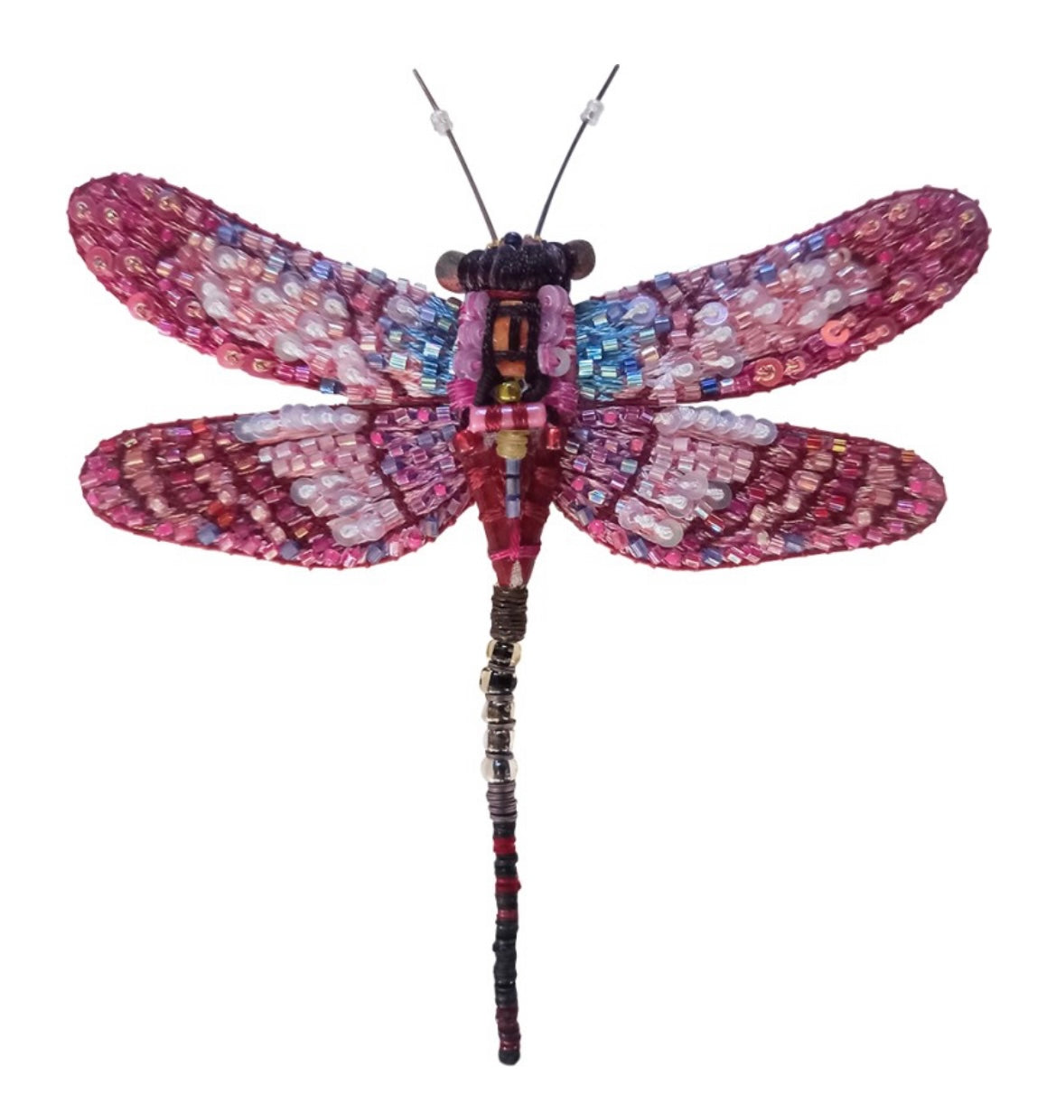 Spilla realizzata a mano con perline Libellula rosa Trovelore