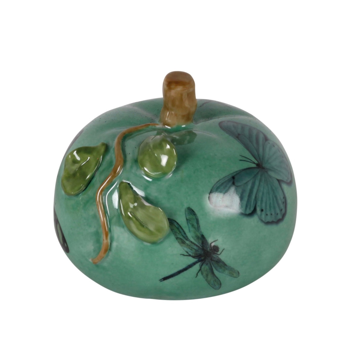 Zucca decorativa in verde con farfalle