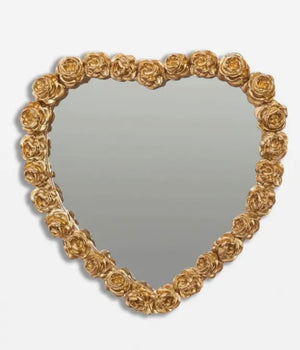 Specchio dorato cuore grande con rose