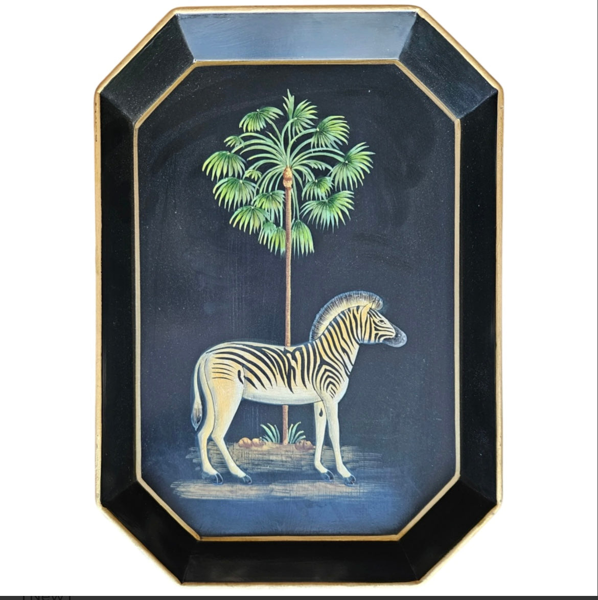 Vassoio rettangolare zebra fondo nero Les Ottomans
