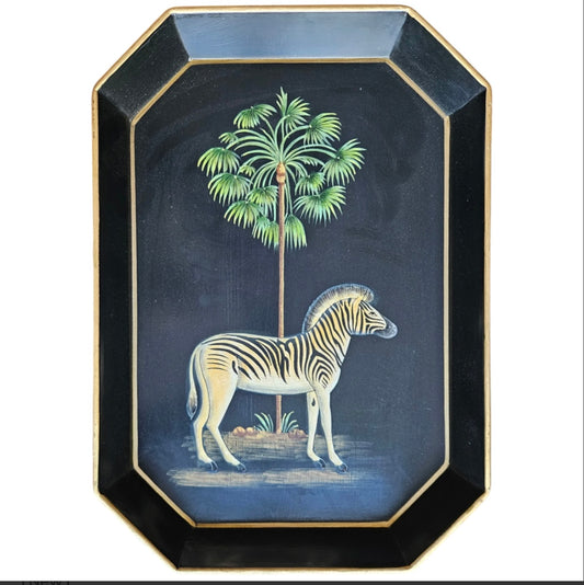 Vassoio rettangolare zebra fondo nero Les Ottomans