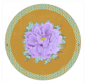 Sottopiatto Panarea Ikat fiore viola su senape cm 34