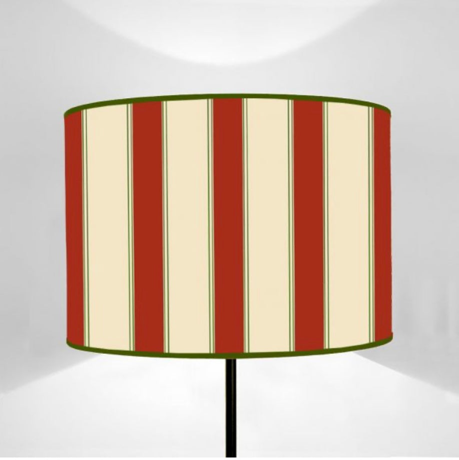 Paralume cilindrico cm 45 attacco basso righe rosse e verdi