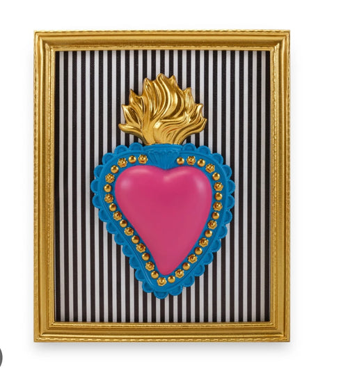 Cuore ex voto con cornice fondo righe