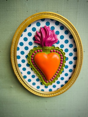 Cuore da appendere arancione con cornice oro