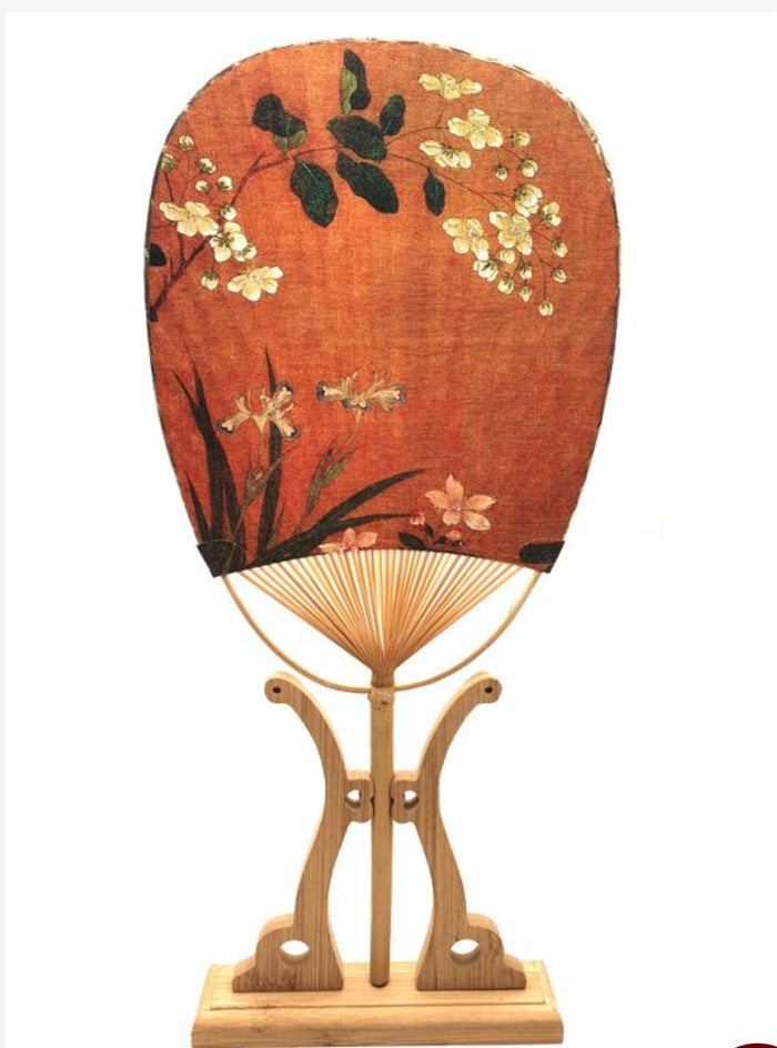 Ventaglio fondo mattone due fiori cm con supporto in legno