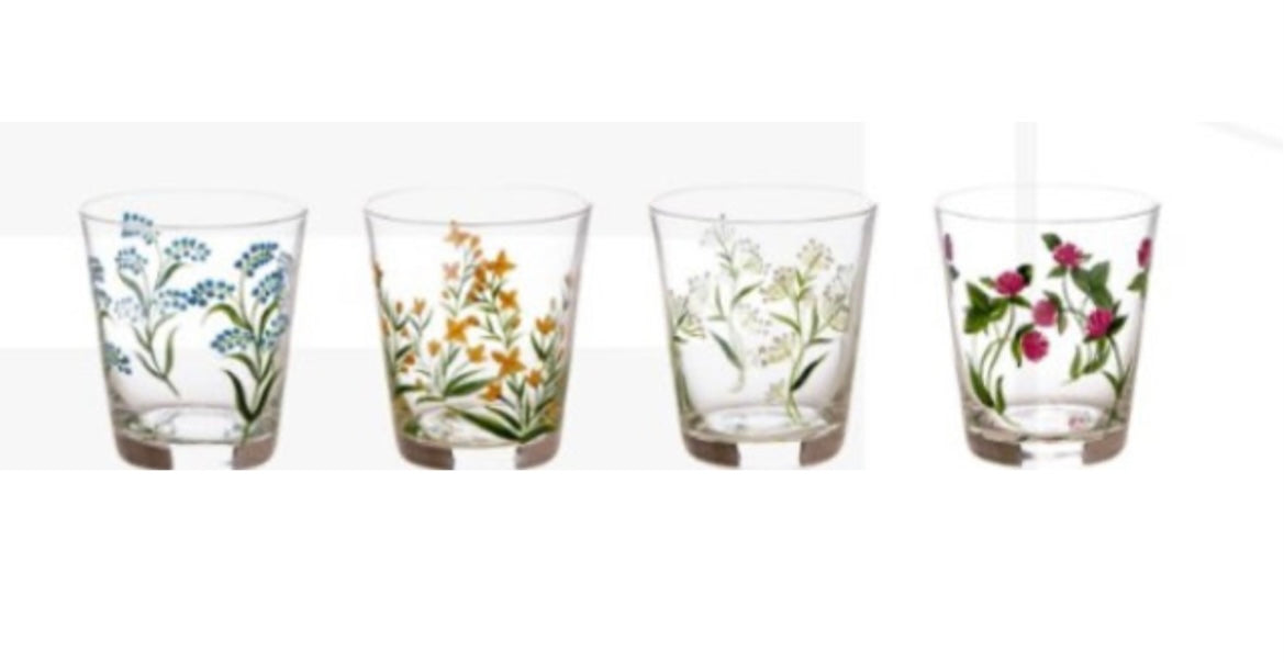 Set 4 bicchieri bassi Flora dipinti a mano