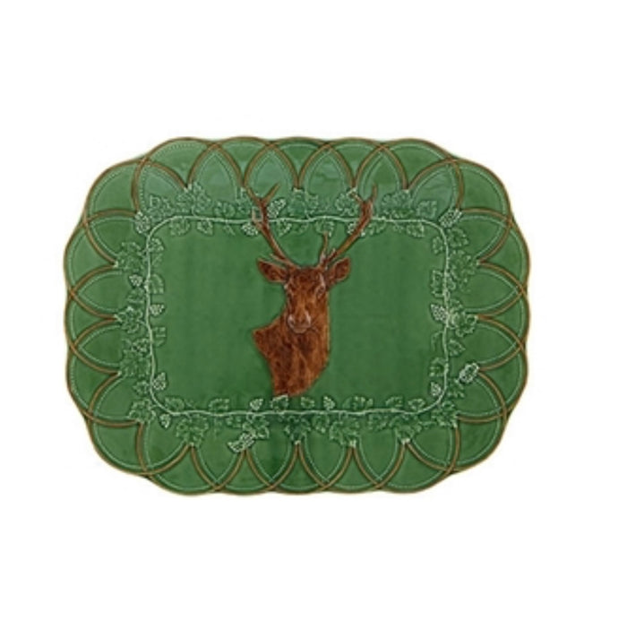 Piatto rettangolare con cervo Bosque Bordallo Pinheiro cm 47 x 37