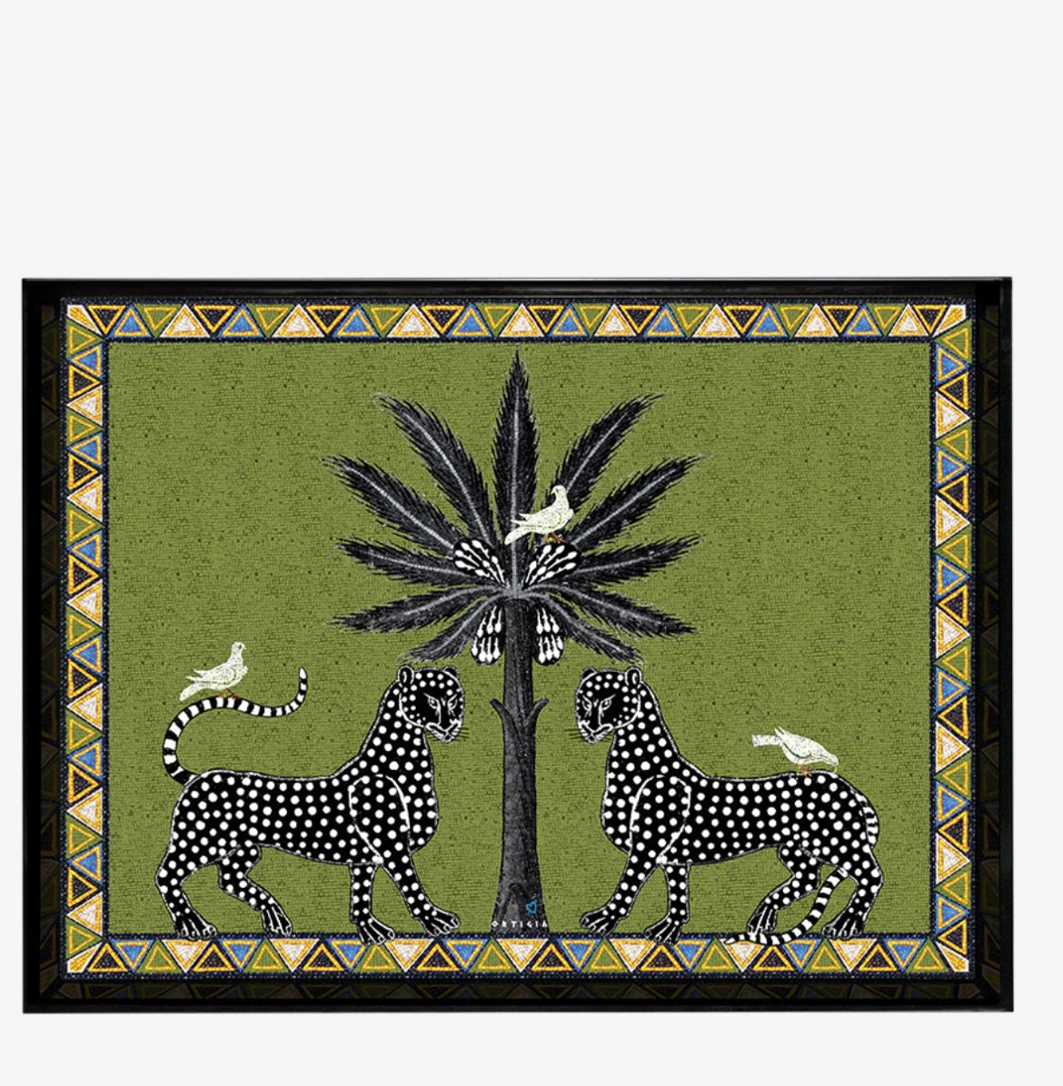 Vassoio mosaico verde ghepardi grande 38 x 28 Ortigia