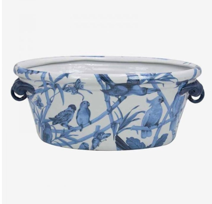 Portavaso ovale grande pappagalli azzurro