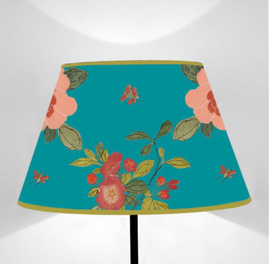 Paralume tronco di cono fiori su blu pavone cm 40