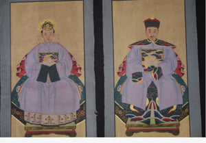 Coppia di ritratti di dignitari cinesi vestito viola cm 100 x 50