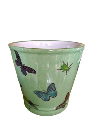 Portavaso cachepot verde con farfalle medio