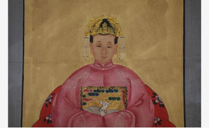 Coppia di ritratti di dignitari cinesi vestito rosa cm 100 x 50