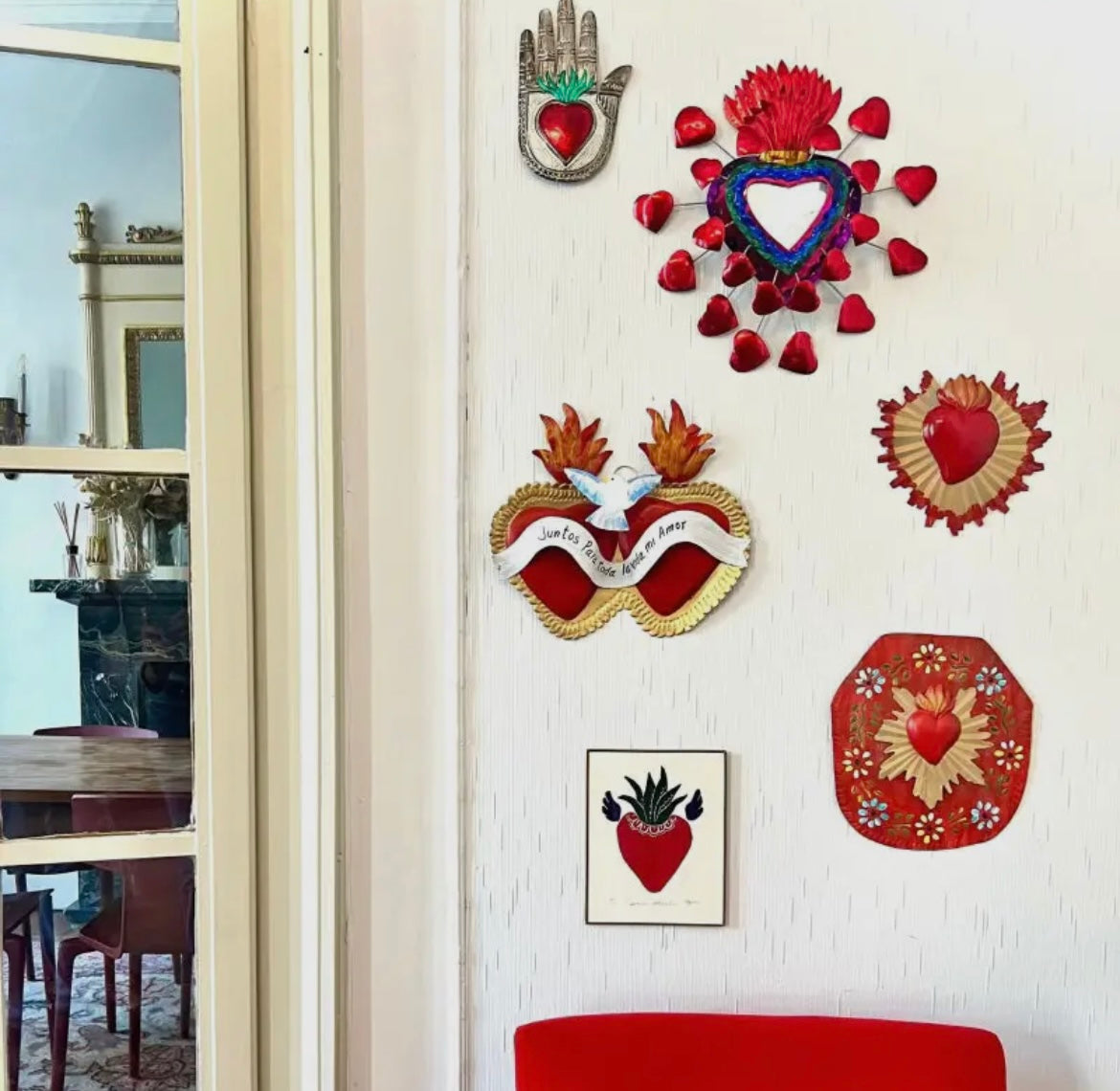 Ex-voto mexicain coeur aux rayons dorés