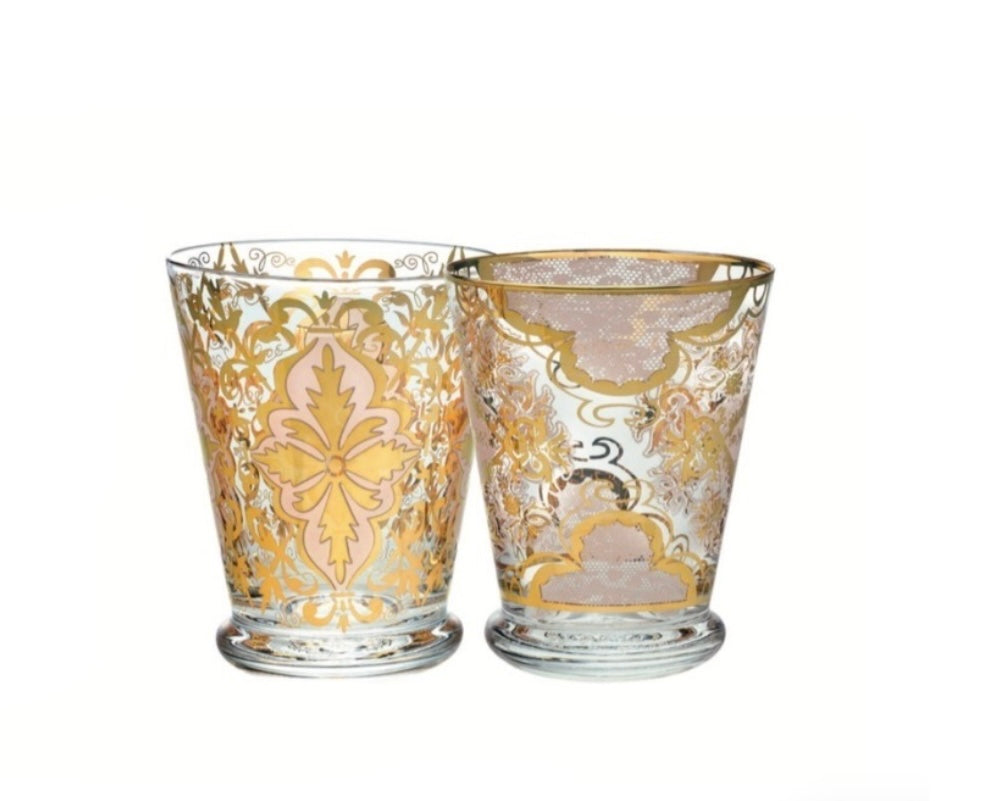 Set due bicchieri acqua Damasco cipria