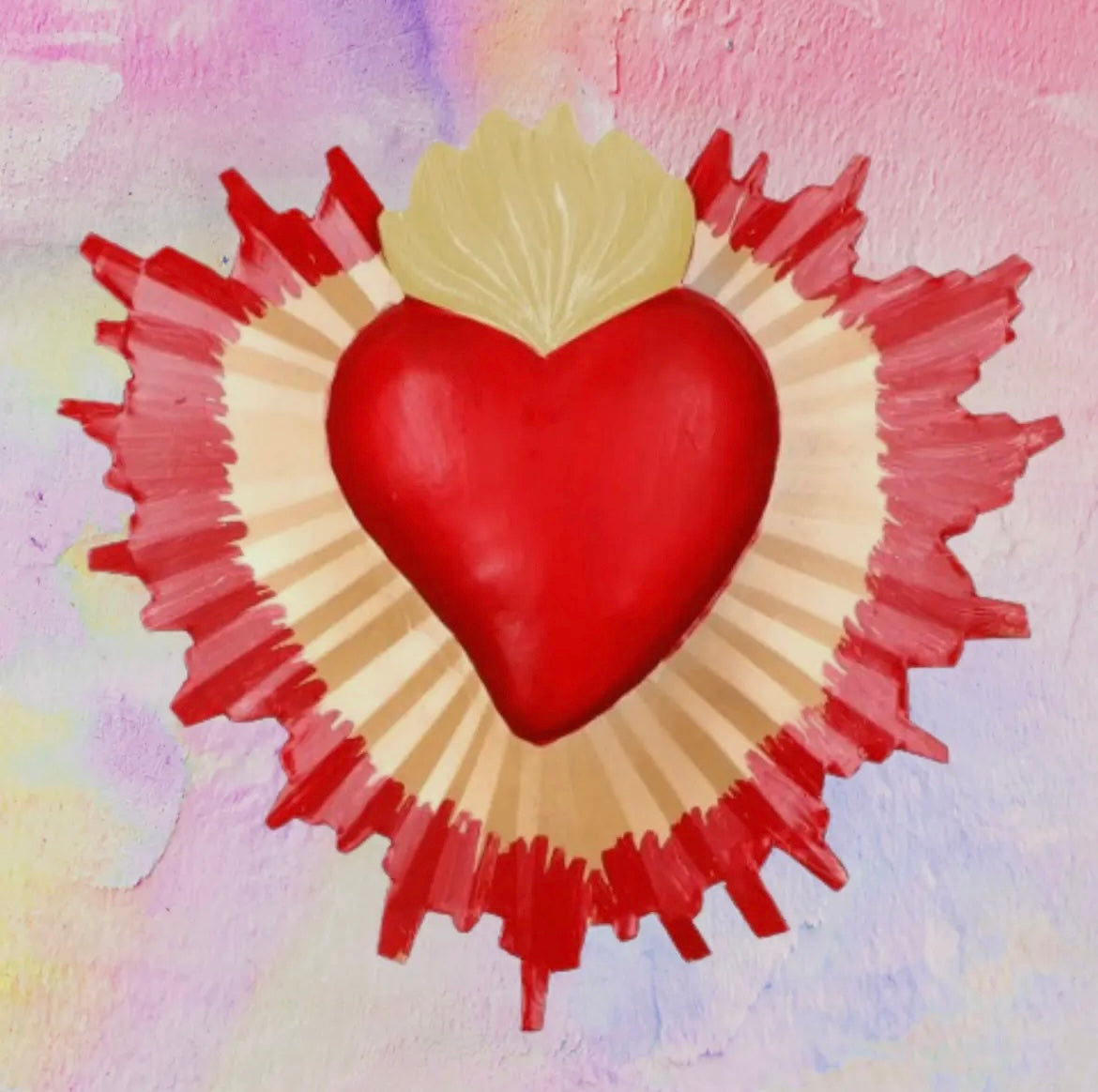 Ex-voto mexicain coeur aux rayons dorés