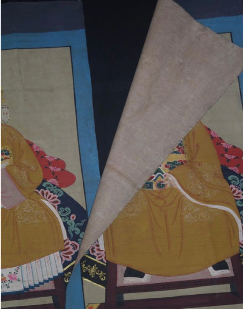 Coppia di dignitari cinesi vestito giallo cm 150 x 75