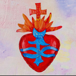 Croix artisanale mexicaine ex voto du Sacré-Cœur