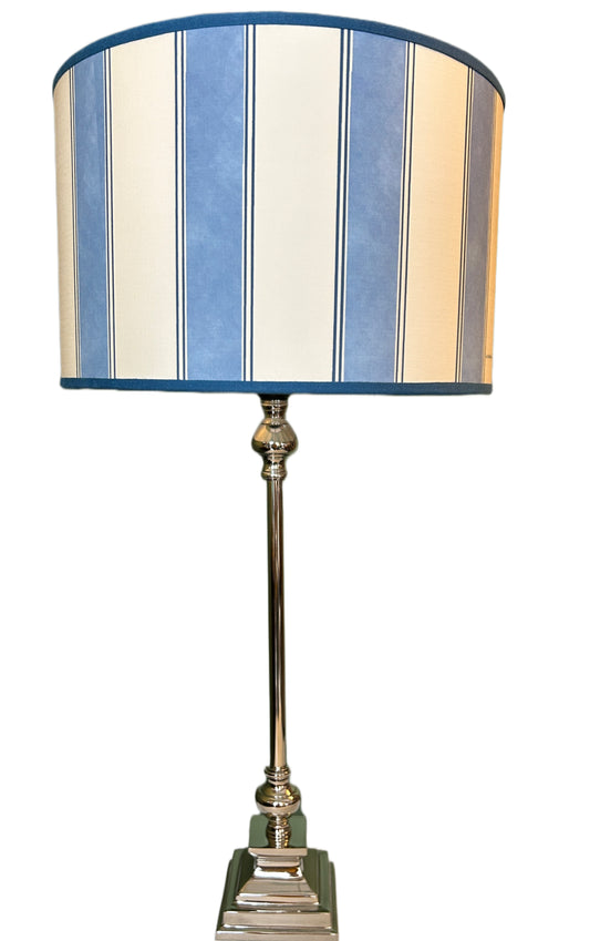 Lampada base acciaio paralume righe azzurre cm 30