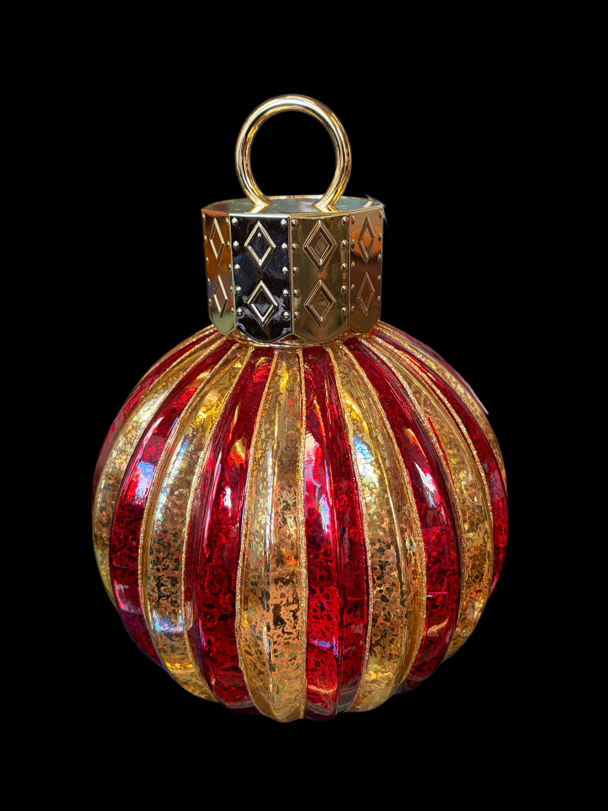 Sfera in vetro oro rosso con luce h cm28 diam 20